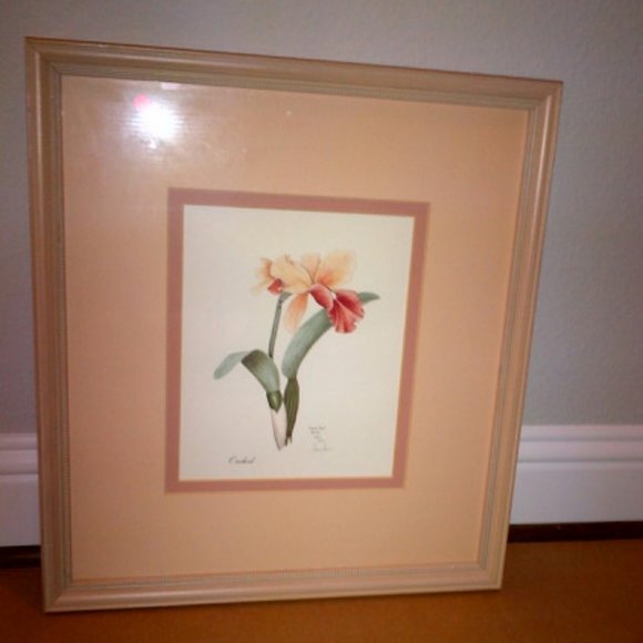 MELON DAFFODIL PRINT WITH TWO MATS IN BEIGE WOOD FRAME - Picture 2 of 5